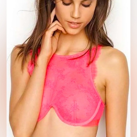 2 VICTORIAS SECRETS VERY SEXY HIGH NECK BRAS, DUSTY ROSE & NEON PINK 34DD - Picture 3 of 11